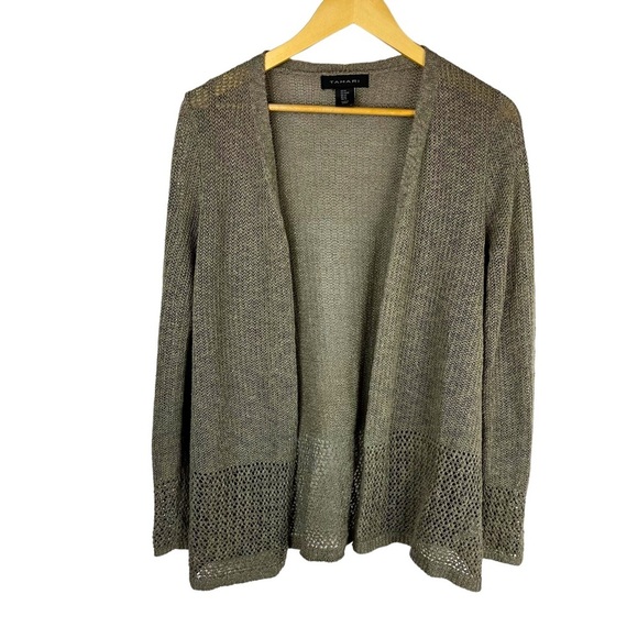 Tahari Open Cardigan linen blend crochet knit size M - Picture 2 of 9